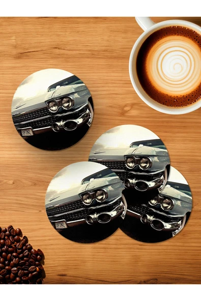 Panorama Ajans Muscle Car Retro Araba 4'lü Ahşap Bardak Altlığı ürün görseli 1