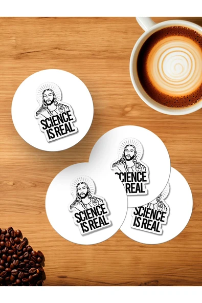 Panorama Ajans Bilim Gerçektir Sticker Tasarım 4'lü Ahşap Bardak Altlığı ürün görseli 1