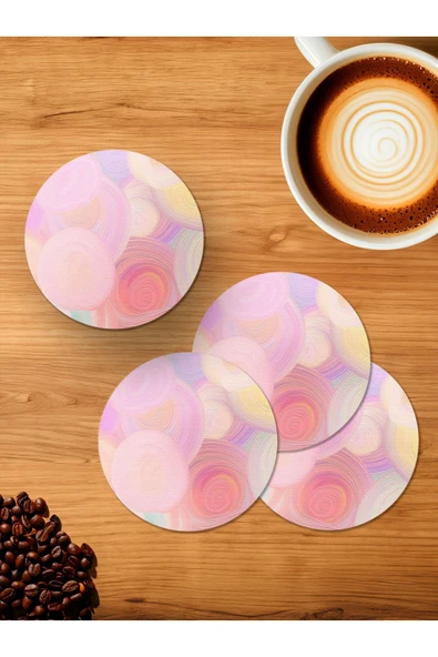 Panorama Ajans Pastel Dairesel Fırça izleri 4'lü Ahşap Bardak Altlığı ürün görseli 1