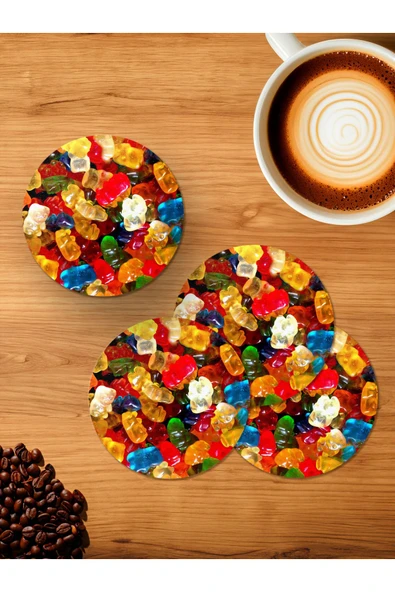 Panorama Ajans Jelibon Ayıcık tatlı 4'lü Ahşap Bardak Altlığı ürün görseli 1