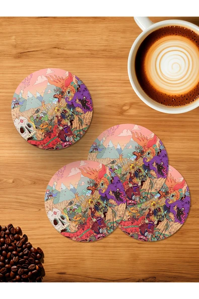 Panorama Ajans Trippy Tarz Çizgi Film Çöps Canavarlar 4'lü Ahşap Bardak Altlığı ürün görseli 1
