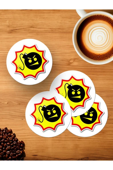 Panorama Ajans Bomb Sticker Sinirli Tatlı Bomba Tasarım 4'lü Ahşap Bardak Altlığı ürün görseli 1