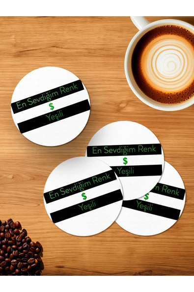 Panorama Ajans Komik Sözlü Dolar Tasarım 4'lü Ahşap Bardak Altlığı ürün görseli 1