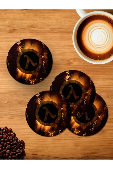 Panorama Ajans Half Life Logo Tasarmı 4'lü Ahşap Bardak Altlığı ürün görseli 1