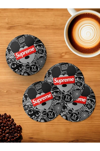 Panorama Ajans Supreme Mickey Mouse Baskılı 4'lü Ahşap Bardak Altlığı ürün görseli 1