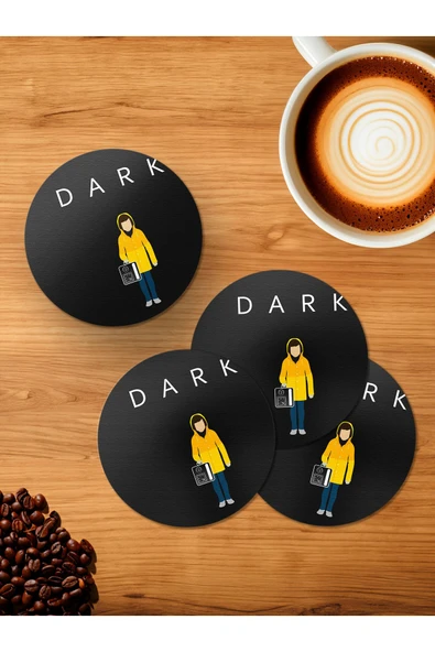 Panorama Ajans Dark Dizi Netflix Minimal Tasarım 4'lü Ahşap Bardak Altlığı ürün görseli 1