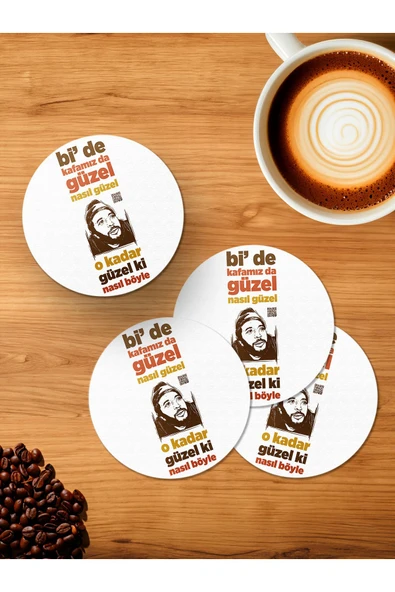 Panorama Ajans Kafamız Güzel Ama Nasıl Güzel 4'lü Ahşap Bardak Altlığı ürün görseli 1