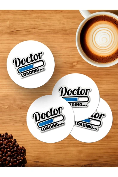 Panorama Ajans Tıp Okuyanlara Sevgiliye Doktor Yükleniyor Sticker 4'lü Ahşap Bardak Altlığı ürün görseli 1
