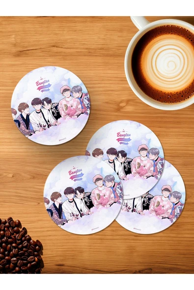 Panorama Ajans Anime BTS Kore Fan 4'lü Ahşap Bardak Altlığı ürün görseli 1