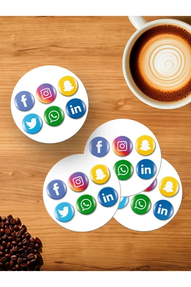 Panorama Ajans Sosyal Medya Kullanıcılarına Logo Sticker Tasarım 4'lü Ahşap Bardak Altlığı ürün görseli 1