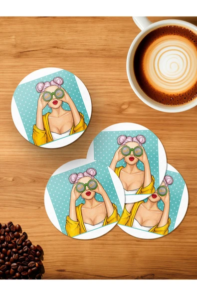 Panorama Ajans Rozet Kitty Girl 4'lü Ahşap Bardak Altlığı ürün görseli 1