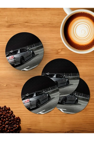 Panorama Ajans Nissan GTR R34 Siyah 4'lü Ahşap Bardak Altlığı ürün görseli 1