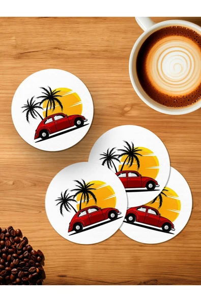 Panorama Ajans Summer Kırmızı Vosvos 4'lü Ahşap Bardak Altlığı ürün görseli 1