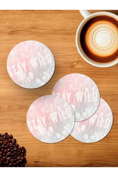 Panorama Ajans Stay Wild Huzur Vahşi gri Minimalist 4'lü Ahşap Bardak Altlığı ürün görseli 1
