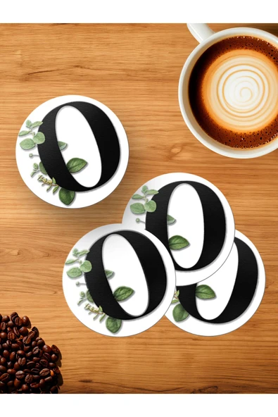 Panorama Ajans O Harfi Yeşil Yapraklı 4'lü Ahşap Bardak Altlığı ürün görseli 1