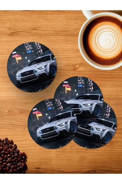 Panorama Ajans Ford Mustang NFS Heat 4'lü Ahşap Bardak Altlığı ürün görseli 1