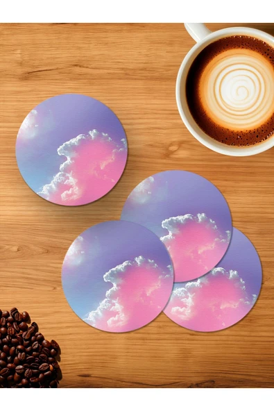 Panorama Ajans Cloud Tasarım 4'lü Ahşap Bardak Altlığı ürün görseli 1