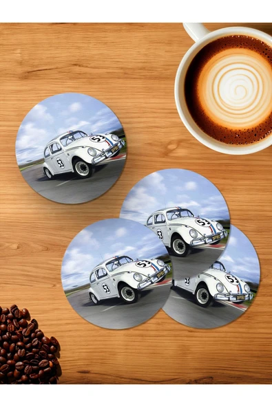 Panorama Ajans Herbie Tam Gaz Vosvos Volkswagen Ralli Yarış 4'lü Ahşap Bardak Altlığı ürün görseli 1