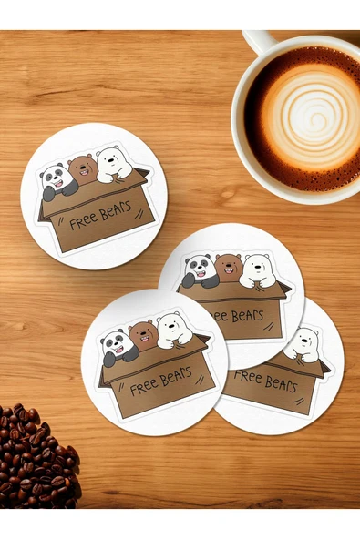 Panorama Ajans Free Bears 4'lü Ahşap Bardak Altlığı