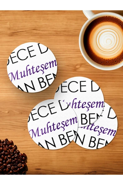 Panorama Ajans Komik Söz lü Muhteşem Olan Benim 4'lü Ahşap Bardak Altlığı ürün görseli 1