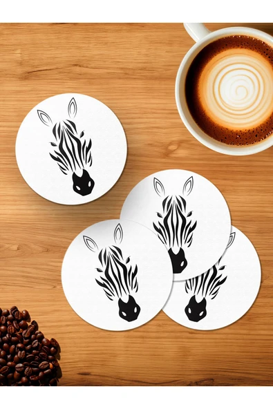 Panorama Ajans Zebra Desen 4'lü Ahşap Bardak Altlığı ürün görseli 1
