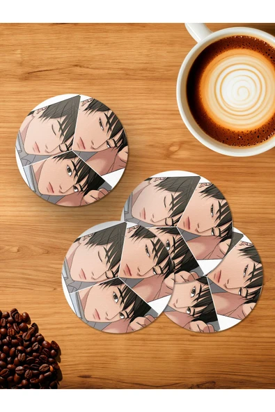 Panorama Ajans Suho Lee Koreli Erkek Çizgi Film 4'lü Ahşap Bardak Altlığı ürün görseli 1