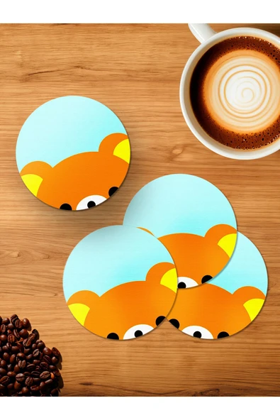 Panorama Ajans Sweet Tatlı Ayı Bear Tasarım 4'lü Ahşap Bardak Altlığı ürün görseli 1