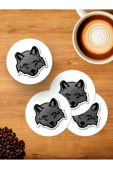 Panorama Ajans Hayvanseverlere Kurt Sticker Tasarım 4'lü Ahşap Bardak Altlığı ürün görseli 1