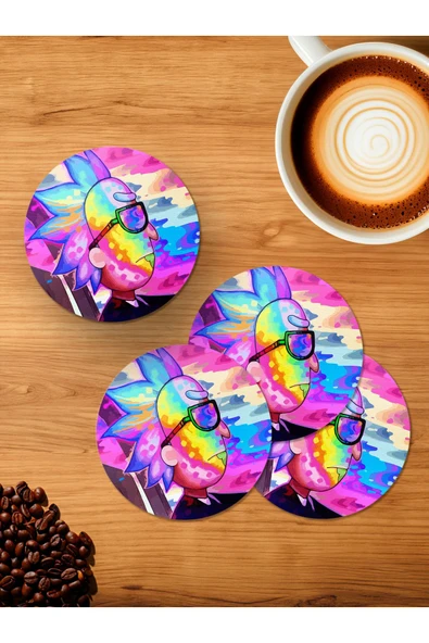 Panorama Ajans Rick Renkli Tasarım 4'lü Ahşap Bardak Altlığı ürün görseli 1