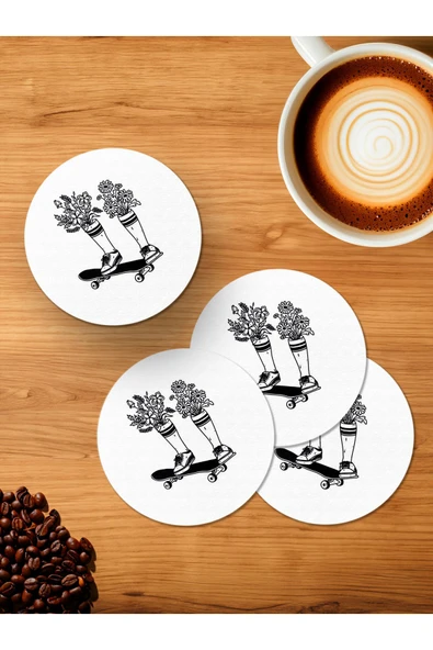 Panorama Ajans Çiçek Kaykay 4'lü Ahşap Bardak Altlığı ürün görseli 1