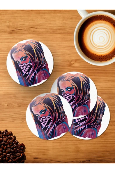 Panorama Ajans Graffiti Girl 4'lü Ahşap Bardak Altlığı ürün görseli 1