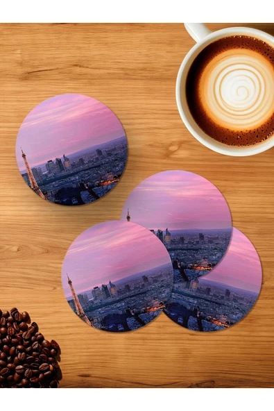 Panorama Ajans Paris Eiffell Eyfel Kulesi Manzara 4'lü Ahşap Bardak Altlığı ürün görseli 1