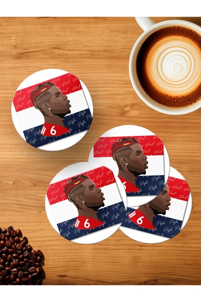 Panorama Ajans Poul Pogba Fransa Yıldız Futbolcu Portre 4'lü Ahşap Bardak Altlığı ürün görseli 1