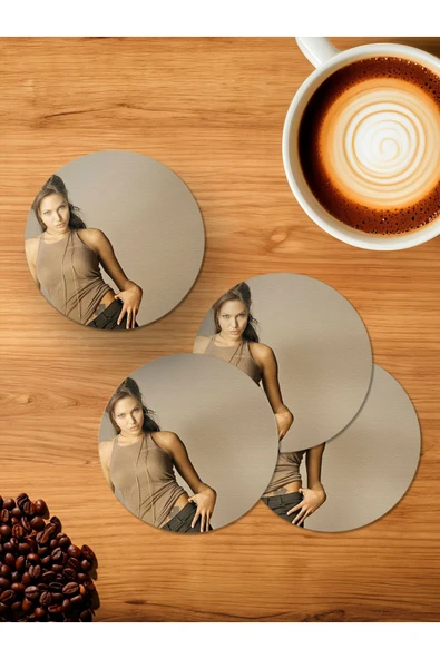 Panorama Ajans Angelina Jolie Güzel Kadın 4'lü Ahşap Bardak Altlığı ürün görseli 1