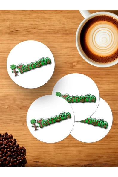 Panorama Ajans Teraryum Severlere Terraria Sticker 4'lü Ahşap Bardak Altlığı