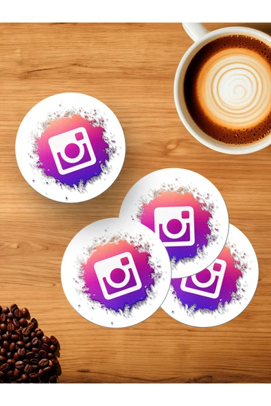 Panorama Ajans İnfluencer Hediyelik İnstagram Logo Sticker 4'lü Ahşap Bardak Altlığı ürün görseli 1