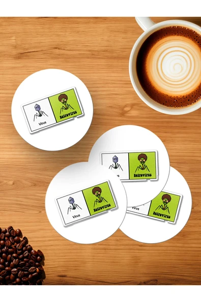 Panorama Ajans Virüs Antivirüs Komik Sticker 4'lü Ahşap Bardak Altlığı ürün görseli 1