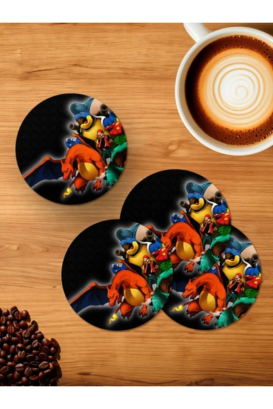 Panorama Ajans Pokemon Karakterli Tasarım 4'lü Ahşap Bardak Altlığı ürün görseli 1