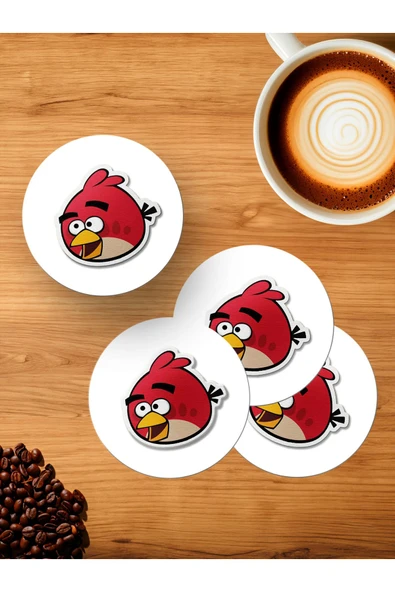 Panorama Ajans . Severlere Cute Sticker Tasarım 4'lü Ahşap Bardak Altlığı