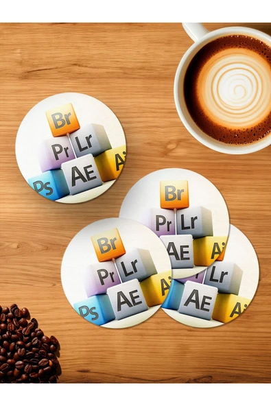 Panorama Ajans Bilgisayar Programları Tasarımlı 4'lü Ahşap Bardak Altlığı ürün görseli 1