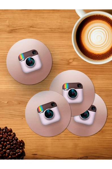 Panorama Ajans İnstagram Retro Logo 4'lü Ahşap Bardak Altlığı ürün görseli 1