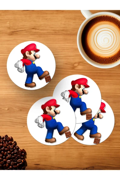 Panorama Ajans Super Mario Nintendo Sticker 4'lü Ahşap Bardak Altlığı ürün görseli 1