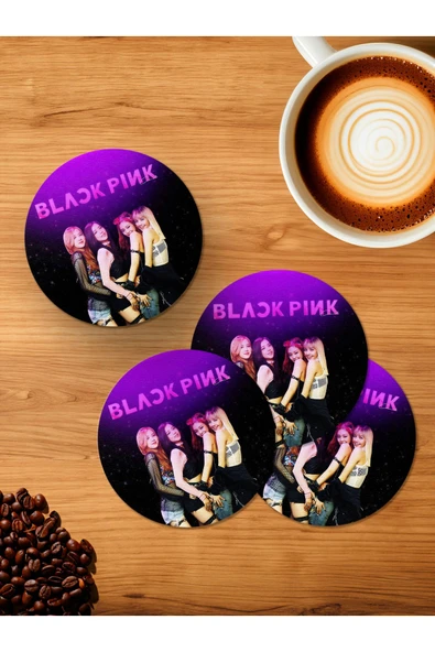 Panorama Ajans Black Pink Blackpink Klip Albüm Neon Kapak Tasarım 4'lü Ahşap Bardak Altlığı