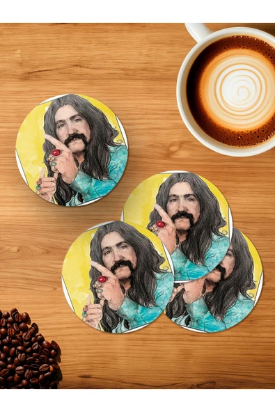 Panorama Ajans Barış Manço 4'lü Ahşap Bardak Altlığı ürün görseli 1