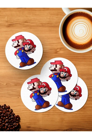 Panorama Ajans Mario Figür 4'lü Ahşap Bardak Altlığı ürün görseli 1