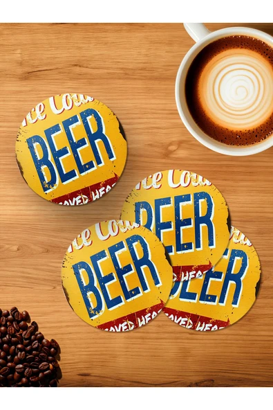 Panorama Ajans Ice Cold Beer 4'lü Ahşap Bardak Altlığı ürün görseli 1