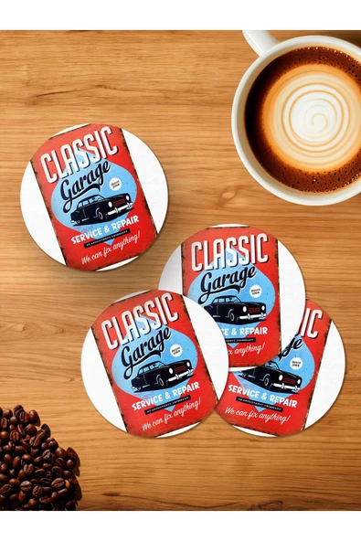 Panorama Ajans Classıc Garage 4'lü Ahşap Bardak Altlığı ürün görseli 1