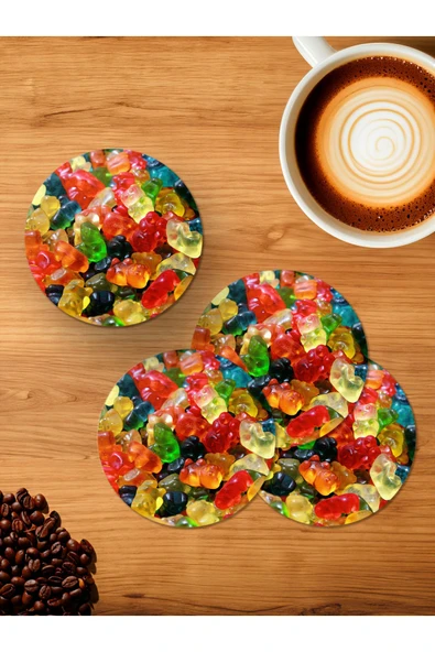 Panorama Ajans Haribo Jelibon Ayı 4'lü Ahşap Bardak Altlığı ürün görseli 1