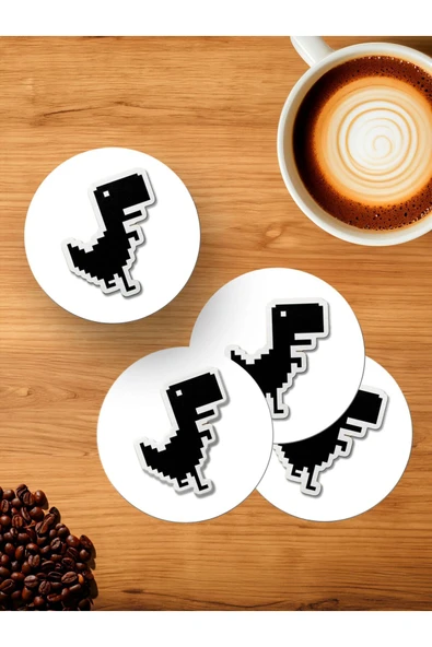 Panorama Ajans Google Trex Pixel Cute Tasarım Sticker 4'lü Ahşap Bardak Altlığı ürün görseli 1