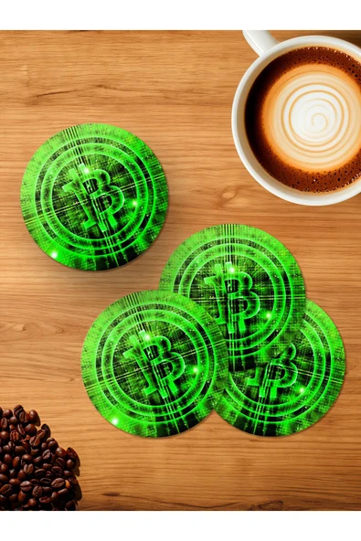 Panorama Ajans Bitcoin Kripto 4'lü Ahşap Bardak Altlığı ürün görseli 1